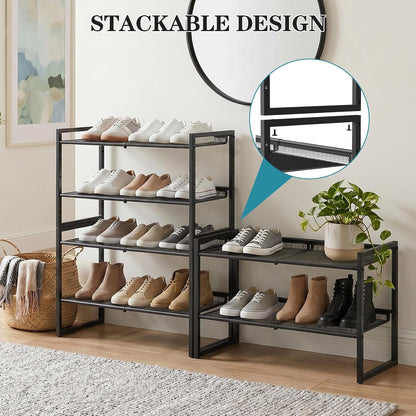 Garden 4 you Shoe Rack - Expandable Shoe Organizer for Closet, Metal Shoe Shelf Organizer, Stackable Adjustable Shoe Storage Shelf for Entryway, Garage, Door Entrance (2-Tier)