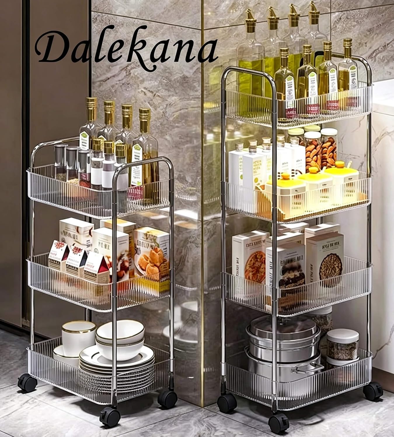 4-Tier Plastic Rolling Utility Cart with Wheels, Multifunctional Storage Organizer Cart for Home, Office, Kitchen & Bathroom, Ultra Narrow & Clear, 4.7”W * 12.8”L * 33”H