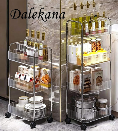 4-Tier Plastic Rolling Utility Cart with Wheels, Multifunctional Storage Organizer Cart for Home, Office, Kitchen & Bathroom, Ultra Narrow & Clear, 4.7”W * 12.8”L * 33”H