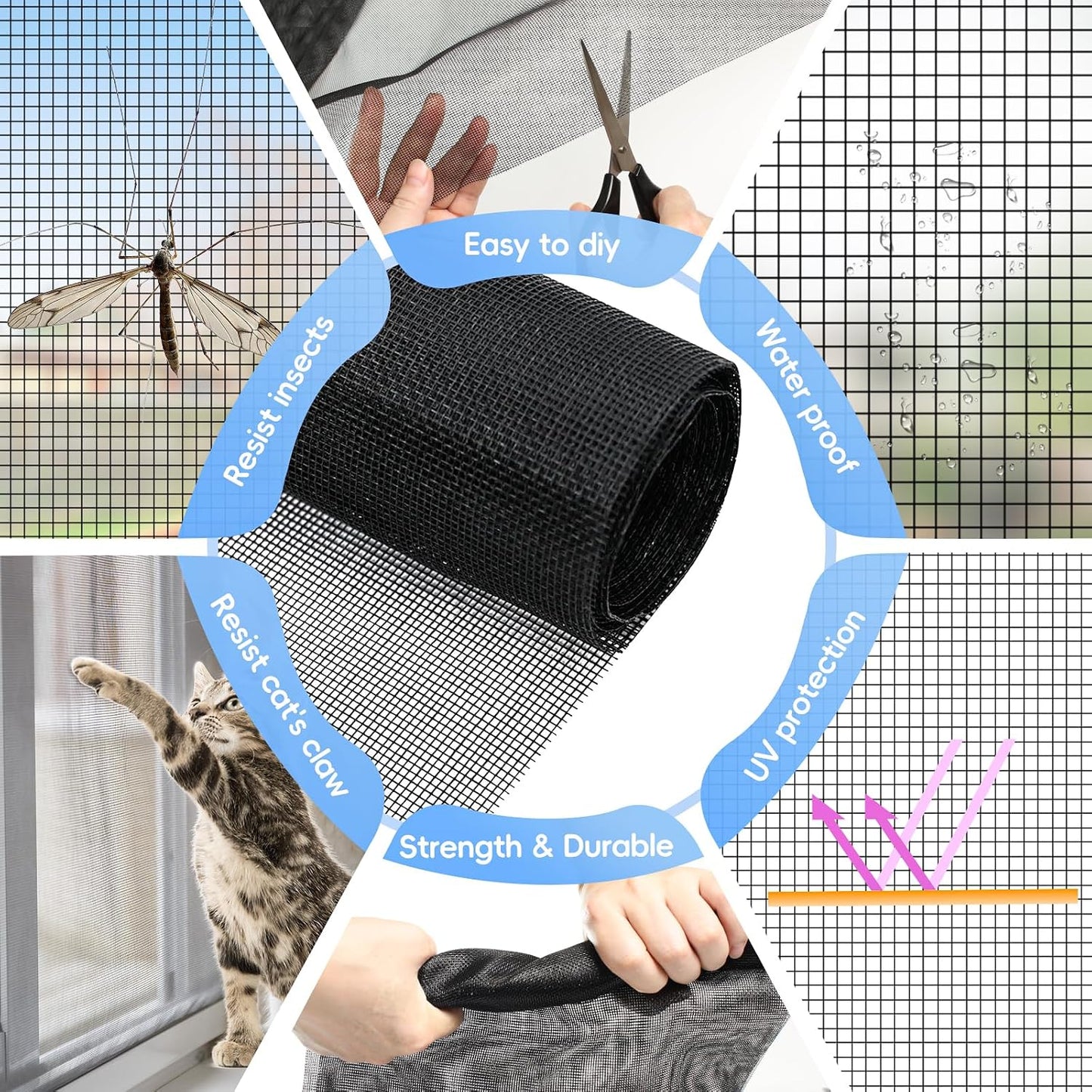 48"x102" Windows Screen Mesh,Fiberglass Window Screen Mesh, Screen Door Mesh, Windows Screens and Screen Door Replacement, Patio Screen Mesh