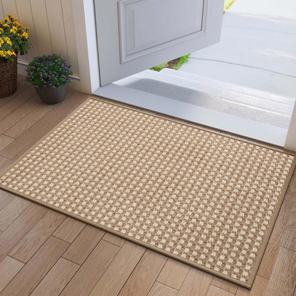 Front Door Mat 17''x30'', Absorbent Dirt Resist Washable Non Slip Low-Profile Indoor Doormat, Easy Clean Welcome Entryway Door Mats, Brown
