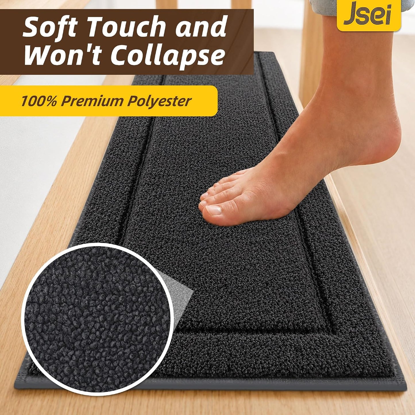JSEI Stair Treads for Wooden Steps Indoor, 15-Pack Non Slip Stair Treads 30" x 8", Washable Polyester Stair Mats with TPE Backing, Low Profile Stair Rugs for Kids, Seniors and Dogs, Brown