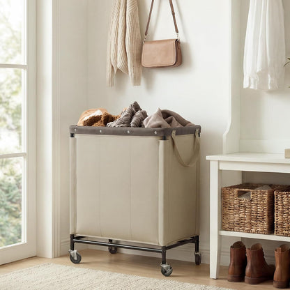 StorageWorks 3 Section Laundry Hamper, Rolling Laundry Cart with Wheels and Handles, Laundry Room Double Sorter for Organizer and Storage, 31.7 Gal(120L), Beige