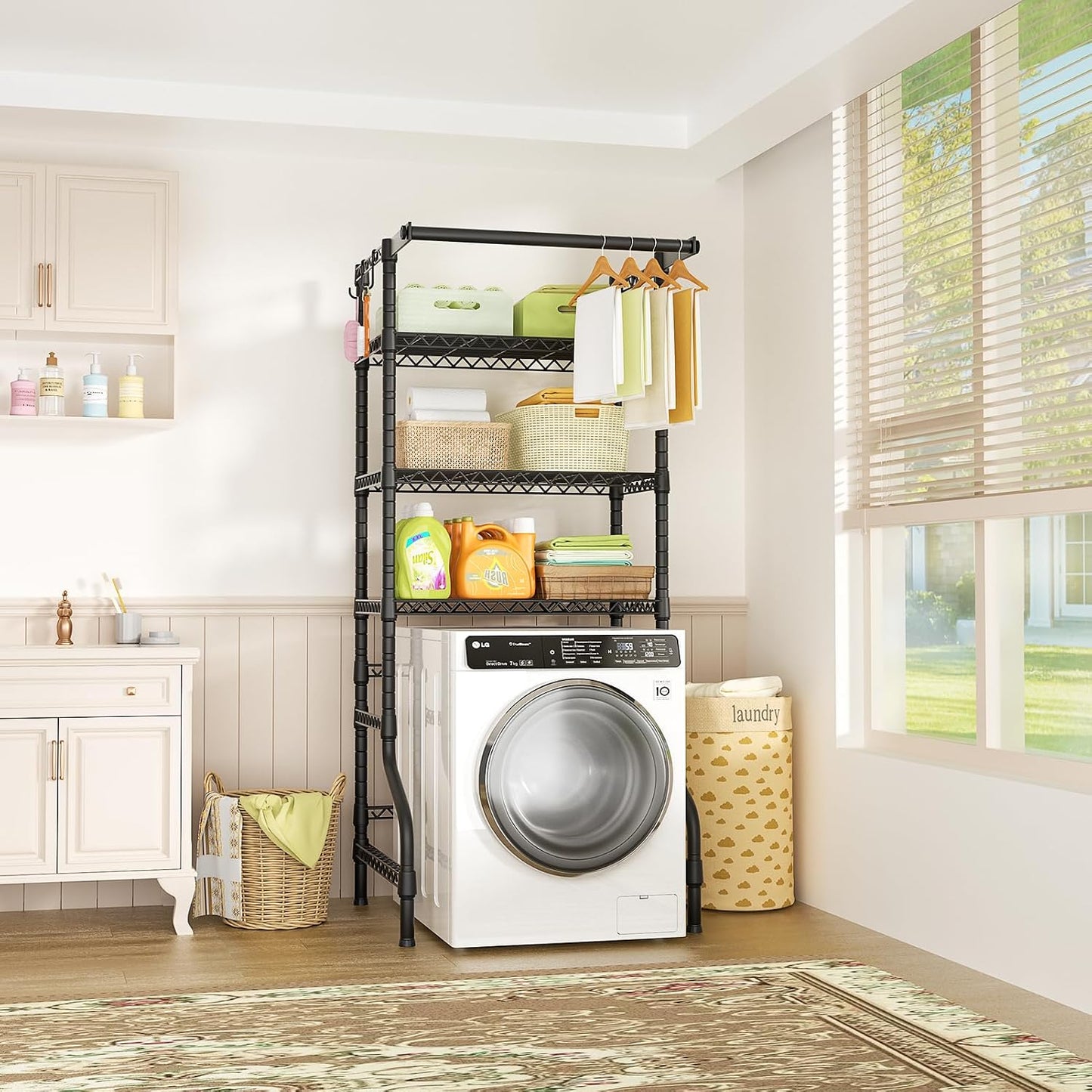Ulif U11 Over Washer and Dryer Shelves, 3 Tiers Laundry Room Storage and Organizer Standing Shelf, Metal Freestanding Clothes Drying Rack, 33.9" W x 19.7" D x 77.6" H, Black