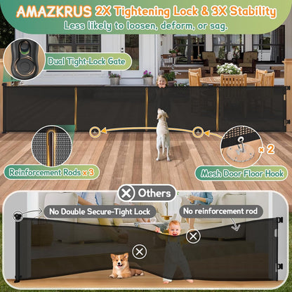 200'' Retractable Baby Gates Extra Wide,34" Tall Retractable Dog Gate for Doorways,Extra Long Retractable Baby Gate for Stairs,Kitchen,Indoor/Outdoor Retractable Gate with Fiberglass Reinforcement Rod
