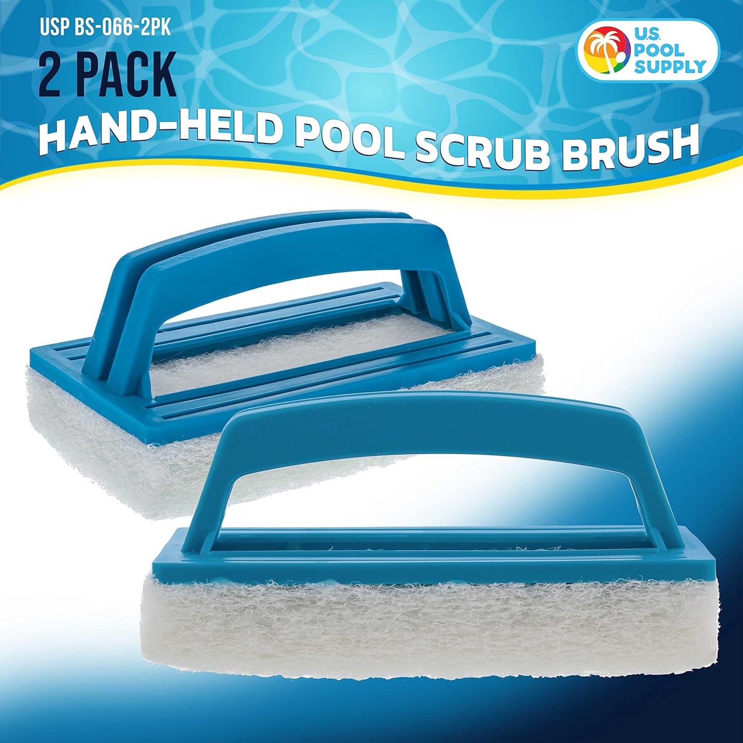 U.S. Pool Supply Hand-Held Pool Scrub Brush, 2 Pack - Surface Scrubbing Scouring Sponge Pad - Clean Pool Tile & Grout, Walls, Vinyl Liners, Spas - Cleaning Scrubber Stains, Kitchen Bathroom Tub Shower