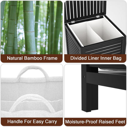 Homykic Bamboo Laundry Hamper with Lid, 120L Large Clothes Laundry Sorter with Removable 2-Section Liner Bag, Raised Laundry Basket Organizer for Clothing, Bathroom, Bedroom, Laundry Room, Natural