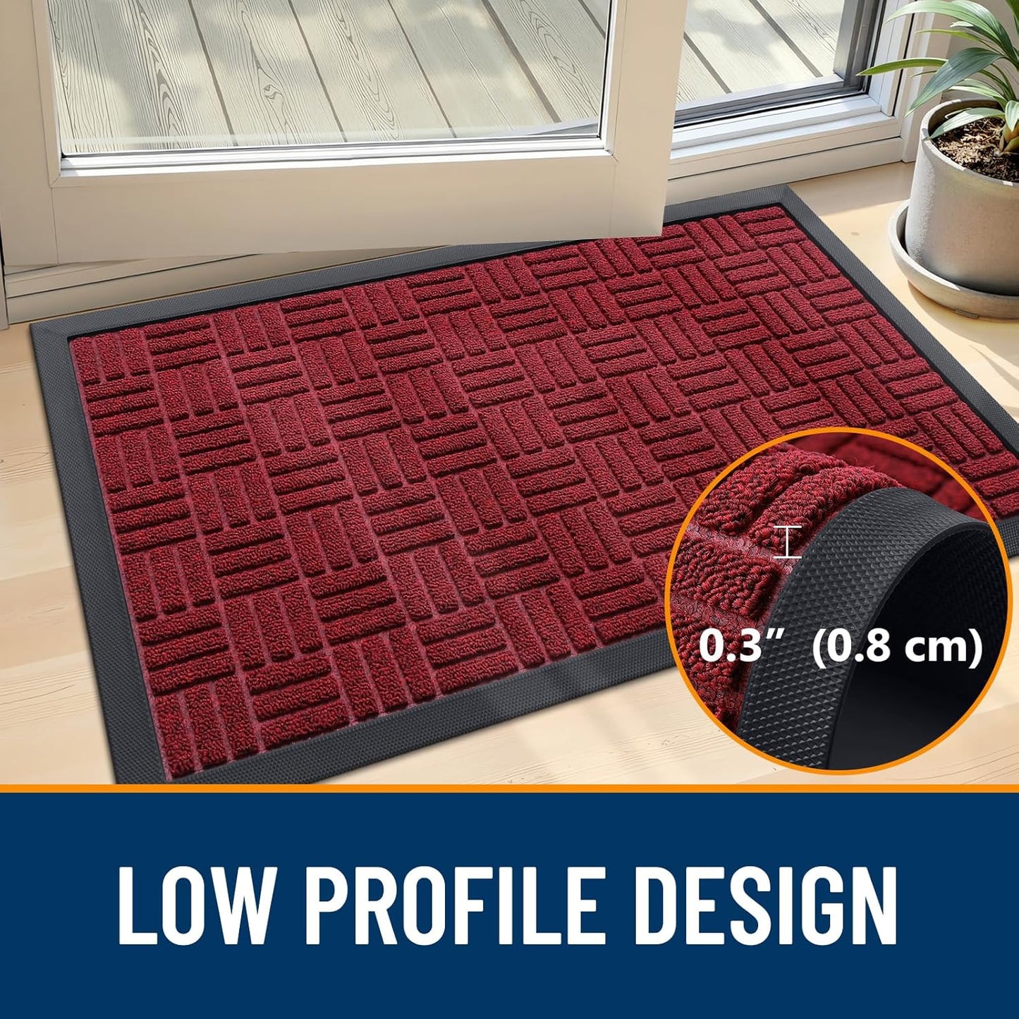 OLANLY Front Door Mat Outside Entrance 29.5x17, Absorbent, Heavy Duty Sturdy Natural Rubber Doormat Indoor Outdoor, Stain and Fade Resistant, Non-Slip Backing Low Profile Floor Mat for Entryway, Grey