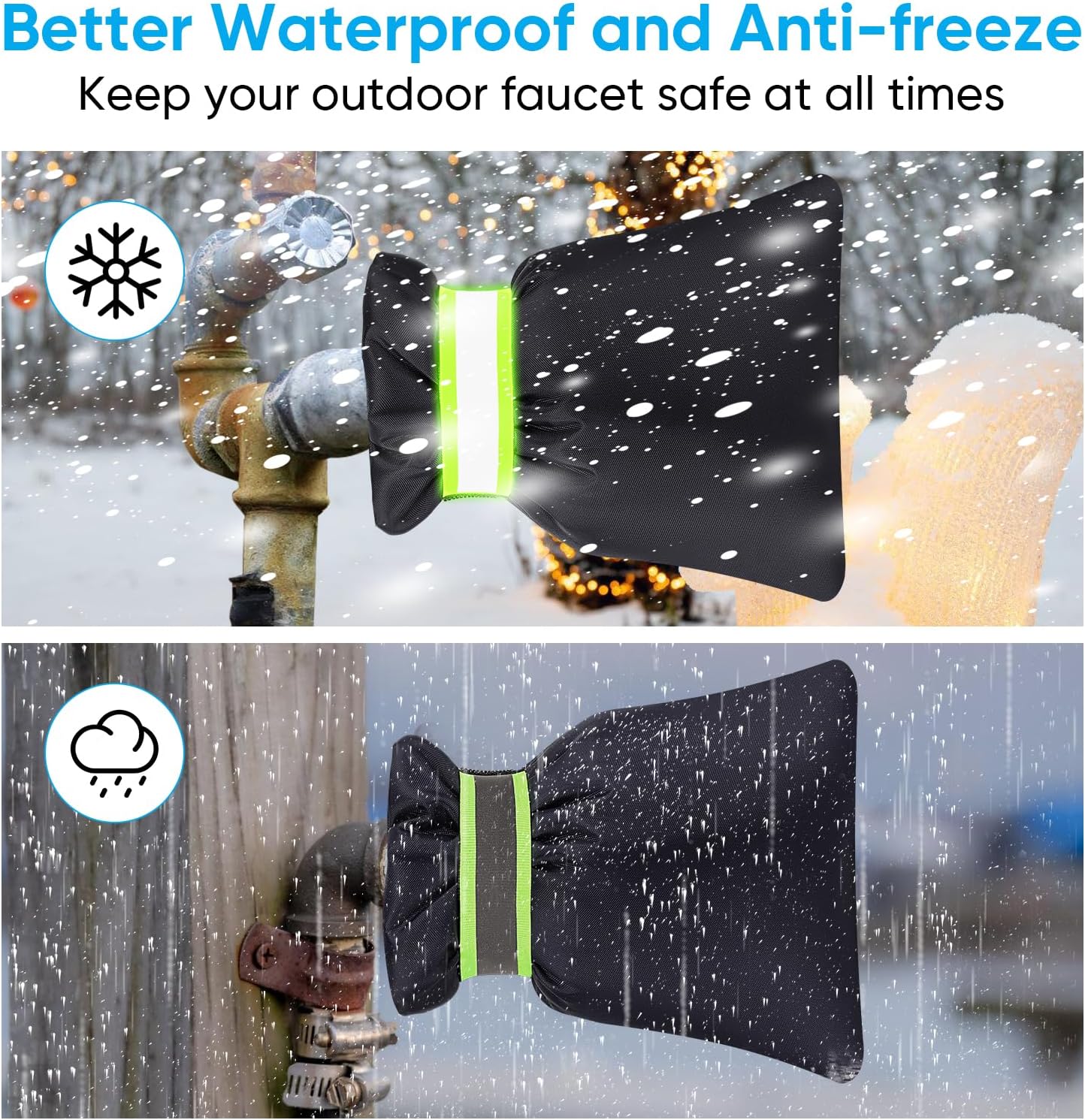 Outdoor Faucet Covers for Winter - 4 Pack Pro 6.7" W x 8.3" H Outdoor Water Faucet Cover Socks for Winter Freeze Protection Pipe Insulation Reusable Waterproof Insulated Spigot backflow Cover,Black