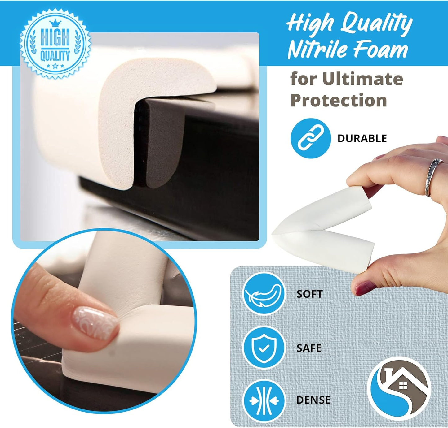 8-Pack Baby Proof Corner Protectors, Clear Furniture Safety Bumpers, Soft Rubber Foam Cushion Guards with Pre-Applied Adhesive, Child Proofing Pads for Tables, Cabinets, Desks, Glass Surfaces