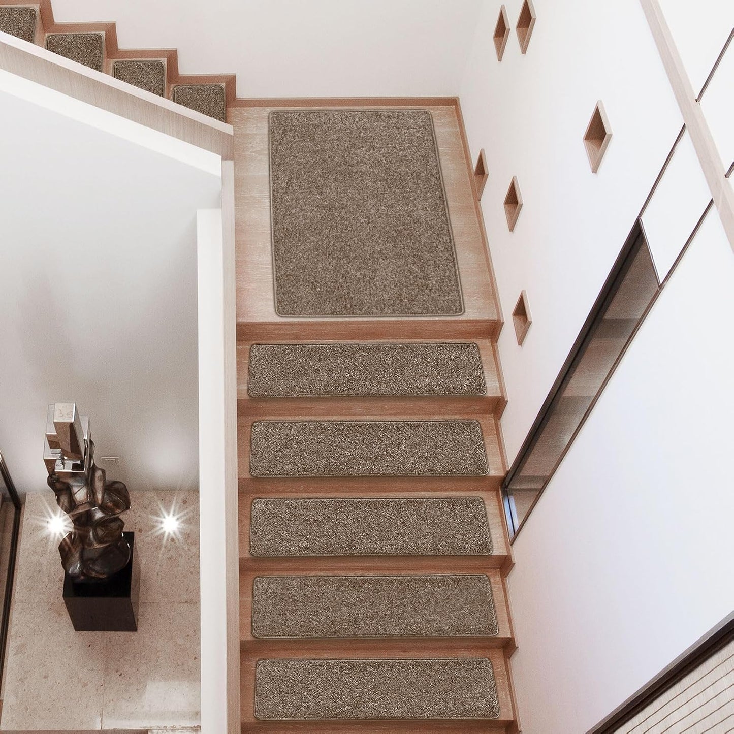 PURE ERA Carpet Stair Treads Tape Free Non Slip Indoor Stair Carpet Stair Protectors Pet-Friendly Non-Slip Skid Resistant Washable Reusable 8" x 30"(2 Pieces,Black)