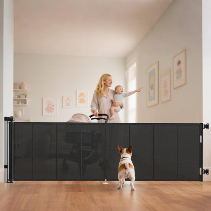 Miumoon 50 inch Retractable Baby Gates 34 inch Tall, Retractable Gate with Reinforced Strip Design to Prevent Crawling Through, Retractable Dog Gate for Stairs, Doorways, Hallways