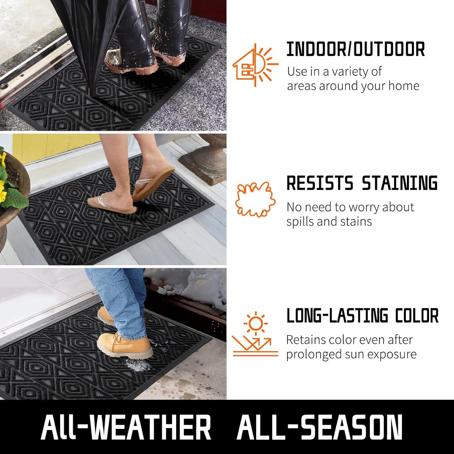 Yimobra Front Door Mat Outside Entrance 29.5x17, Waterproof Heavy Duty Outdoor Mats for Front Door, Non Slip Rubber Entry Mat for Garage Patio Indoor, Grey