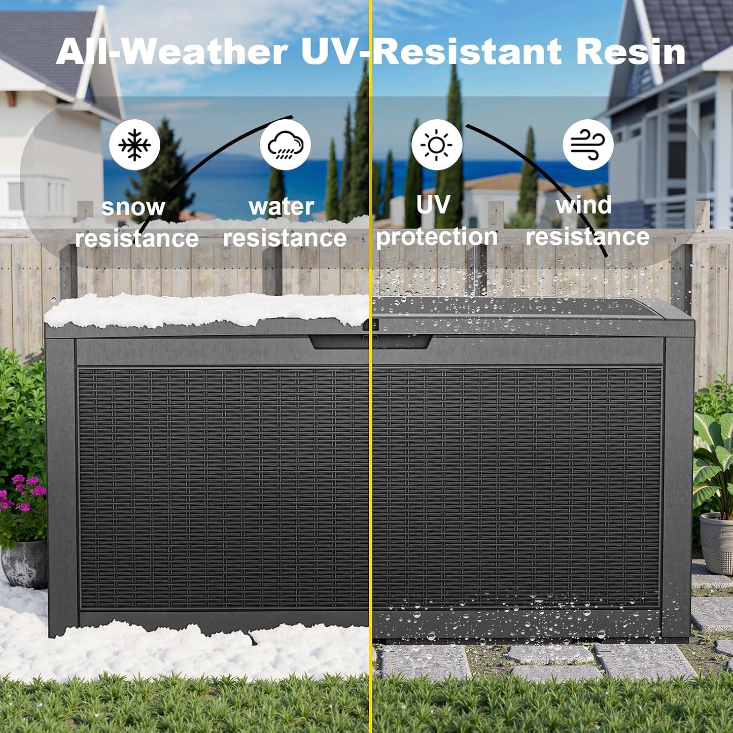 PatioZen 100 Gallon Resin Deck Box, Lockable Patio Outdoor Storage Box for Furniture, Garden Tools and Tools Storage, Waterproof Outside Storage Boxes - Black