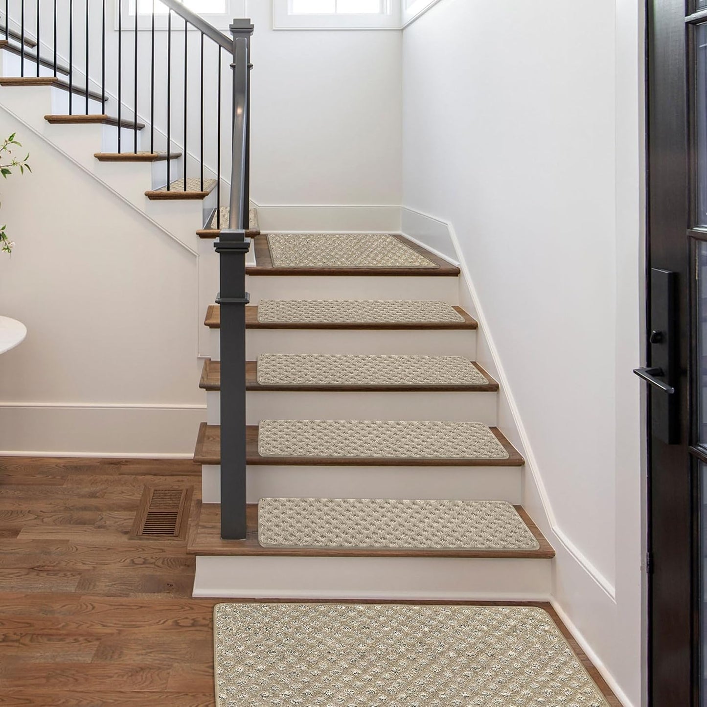 PURE ERA Carpet Stair Treads Tape Free Non Slip Indoor Stair Carpet Stair Protectors Pet-Friendly Non-Slip Skid Resistant Washable Reusable 8" x 30"(2 Pieces,Black)