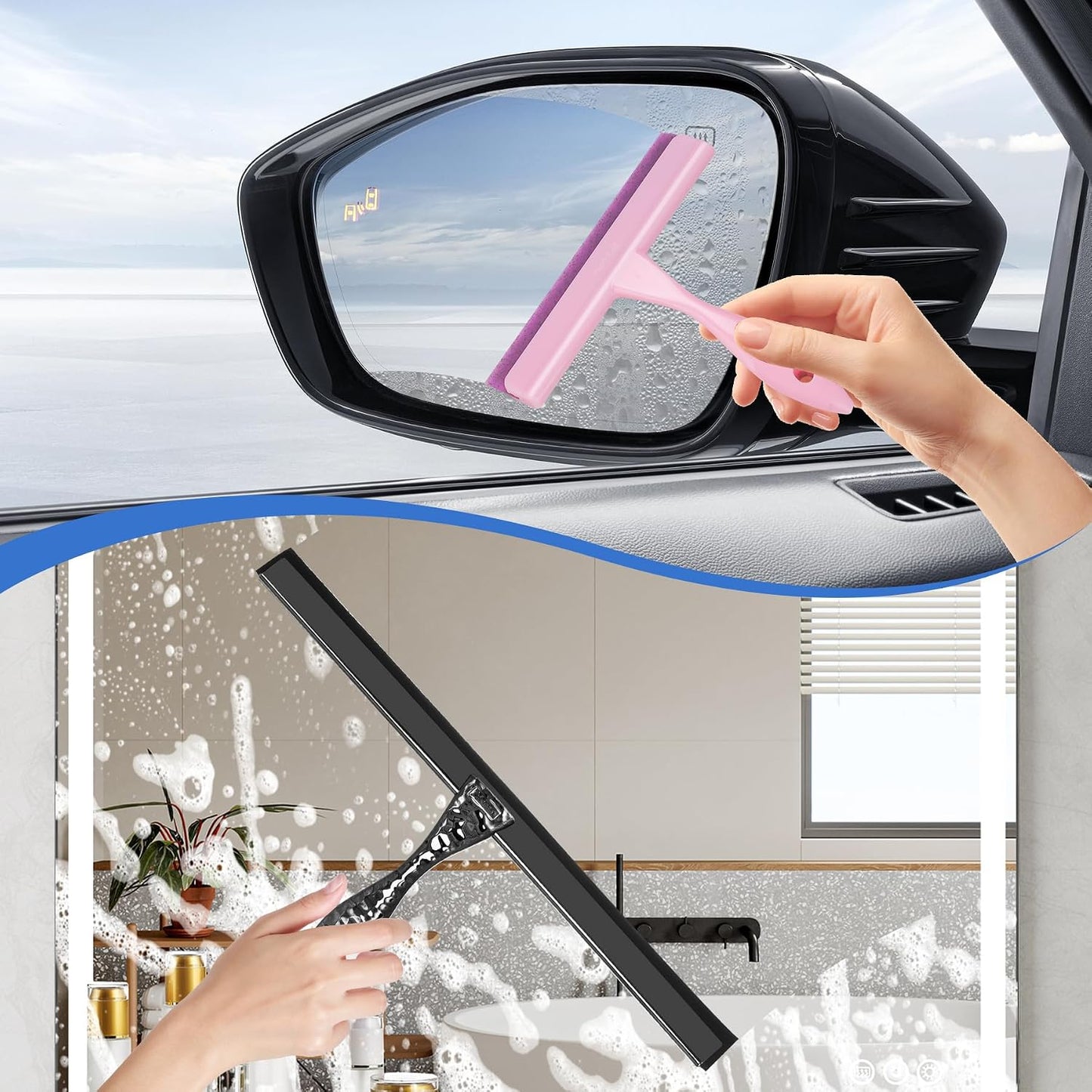 5" Silicone Shower Squeegee for Glass Doors & Car Windows - Small & Mini Size Streak-Free Cleaner, Bathroom, Mirror, Tile Scraper - Compact Pink with Hanging Hole, Kitchen Safe Water Blade