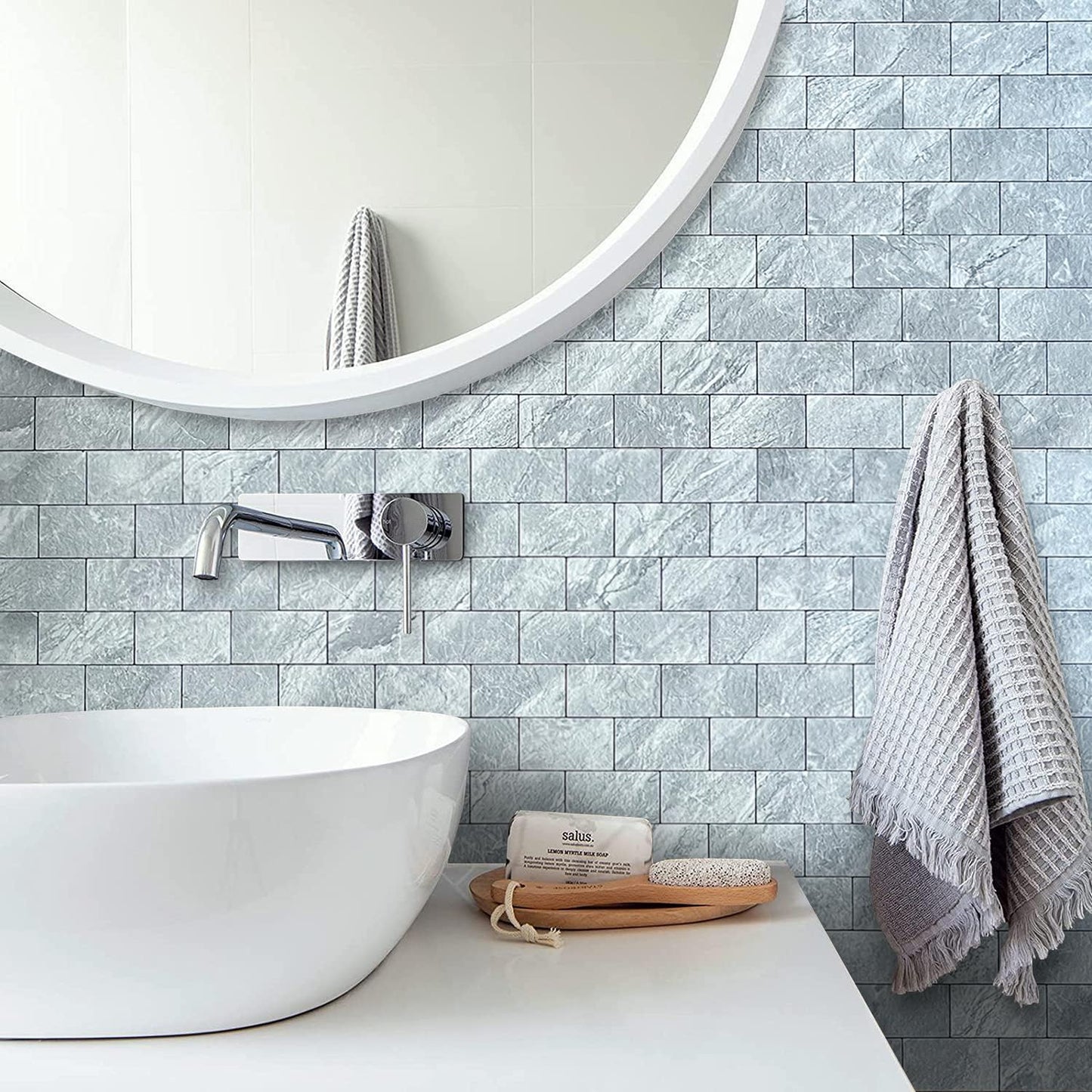DICOFUN 10-Sheet Polished White Thick PVC Peel and Stick Backsplash, Ceramic Look Subway Tile White Kitchen Backsplash Peel and Stick Wall Tiles
