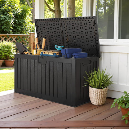 Devoko 30 Gallon Resin Deck Box Waterproof Outdoor Storage Box for Patio Furniture Pool Accessories Indoor Storage for Cushion Garden Tools (30 Gallon, Black)