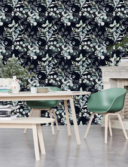 HAOKHOME Peel and Stick Wallpaper Boho Green/White Botanical Leaf Floral Wall Mural Home Nursery Decor Renter Friendly Wallpaper 17.3in x 9.8ft