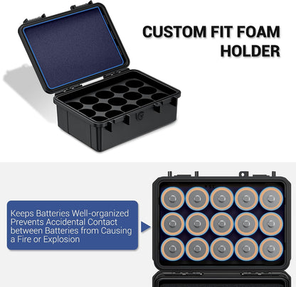24 Slots CR2 CR123 CR123A Lithium Battery Organizer Case, IP67 Waterproof Hard Case for CR17345/CR16340/CR18350/CR15270(CR2) Explosionproof Batteries Storage Holder for Household Outdoor Camping