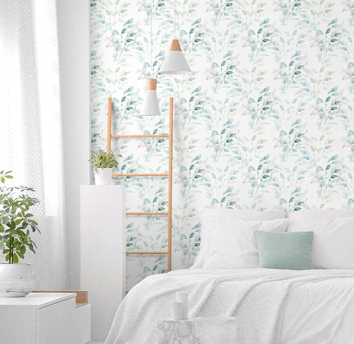 HeloHo Peel and Stick Wallpaper Blue Floral Leaf Wall Paper Self Adhesive Removable Thicken Waterproof Contact Paper for Bathroom Bedroom Living Room Decor Renter Friendly Wallpaper 15.35" X 78.7"