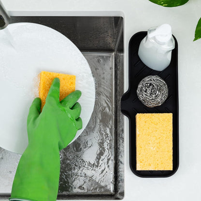 Zulay Kitchen (9x3.5in) Sponge Holder for Kitchen Sink - Flexible Heavy-Duty Multipurpose Sink Caddy - Counter Organizer for Kitchen, Bathroom, Makeup, Trinkets & More! (Grey)