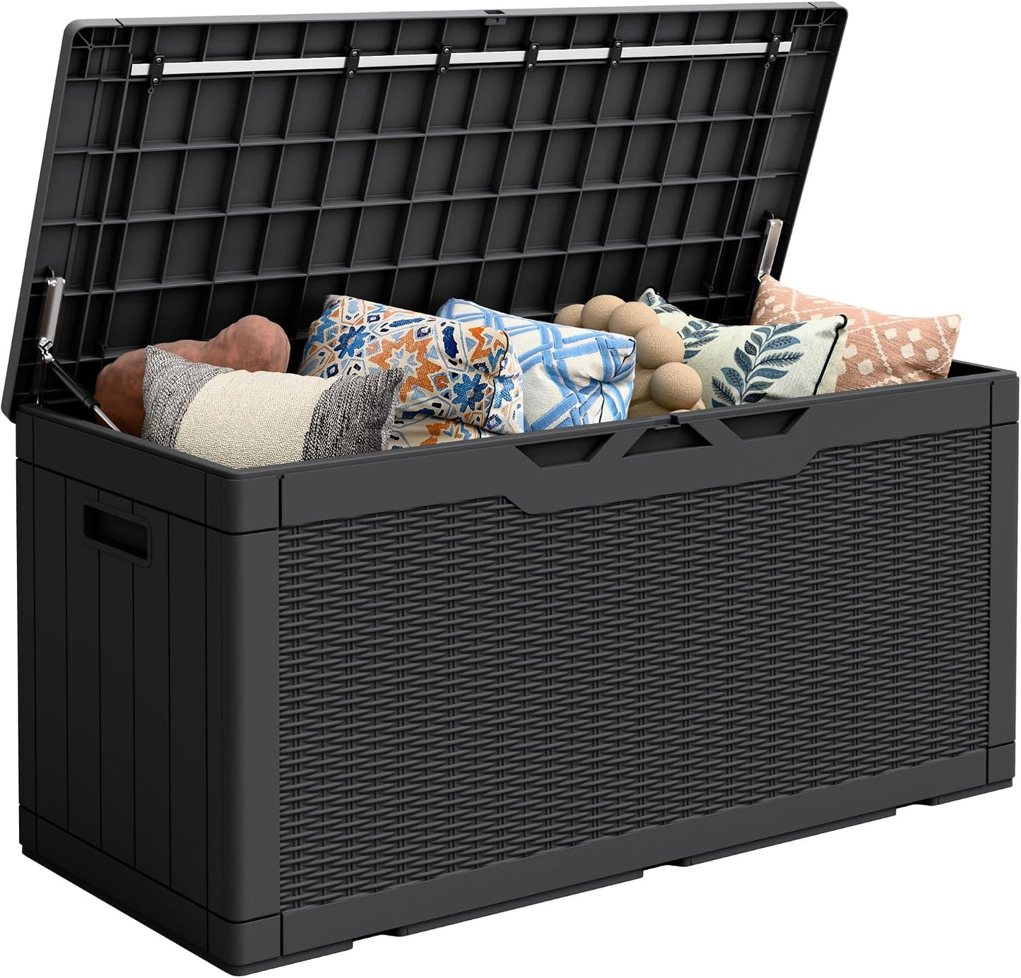 Flamaker Outdoor Storage Box 80 Gallon Resin Waterproof Deck Box Delivery Box with Wood Texture Large Storage Bin for Patio Cushions, (Grey)