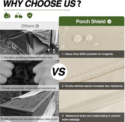 Porch Shield Patio Deck Box Storage Cover - 600D Outdoor Waterproof Cover for 150-230 Gallon Box Tear Resistant Rectangular Fire Pit Table Covers 62 x 29 x 28inch Black