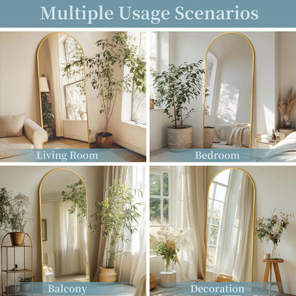 Full Length Mirror with Stand, 71"x28" Arched Full Body Large Stand Up Aluminum Frame Floor Standing Mirror, Freestanding Hanging Leaning Mounted for Bedroom Living Room Entryway Gold
