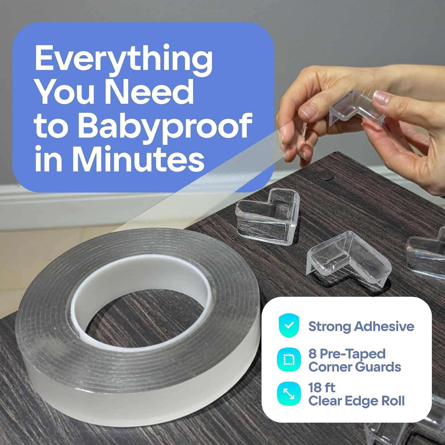 16ft Heavy Duty Desk Edge Protector & Corner Protectors - Baby Proofing Guards for Sharp Furniture Corners, Tables & Cabinets - Child Safety Essentials for Home & Nursery