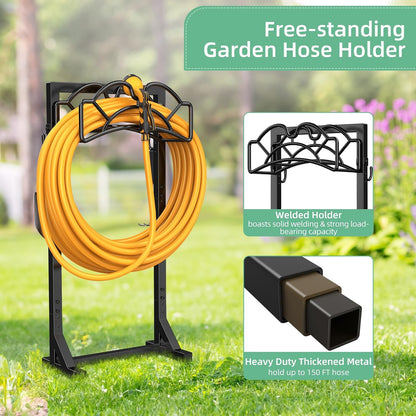 Garden Hose Holder Reel, Upgraded Metal Hose Reels Holds 150ft Hose, Heavy Duty Freestanding Water Hose Holders, Detachable Hose Storage Hanger for Outside - Fan-Shaped