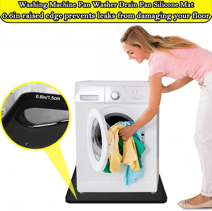 27×27inch Washer Drain Pan Silicone Mat, With Raised Edge Washing Machine Silicone Mat, Multi-function Non Slip, Soft Foldable Portable Waterproof Pad（grey）