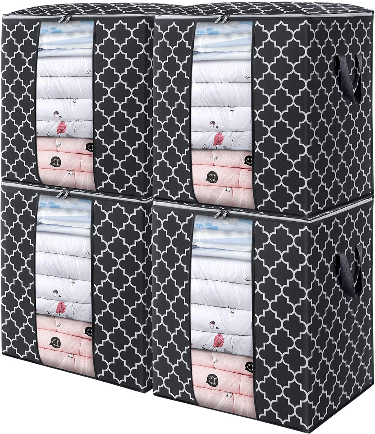 WISELIFE Storage Bags 3 Pack/100L Large Blanket Clothes Organization and Storage Containers for Comforters,Bedding, Foldable Organizer with Reinforced Handle, Clear Window, Sturdy Zippers,Gray
