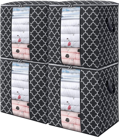 WISELIFE Storage Bags 3 Pack/100L Large Blanket Clothes Organization and Storage Containers for Comforters,Bedding, Foldable Organizer with Reinforced Handle, Clear Window, Sturdy Zippers,Gray