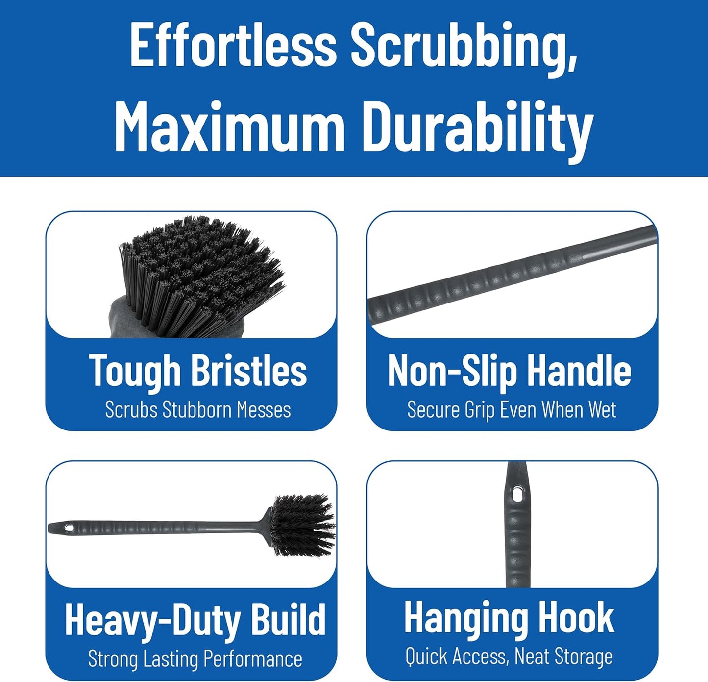 SPARTA 40501EC03 Plastic Large Scrub Brush, Kitchen Brush, Utility Brush With Long Handle For Cleaning, 20 Inches, Black