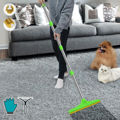 B-Land Carpet Rake for Pet Hair Removal, Reusable Pet Hair Remover with 60” Adjustable Long Handle, Carpet Scraper Broom Dog Cat Hair Remover Tool Fur Sweeper for Rugs, Mats