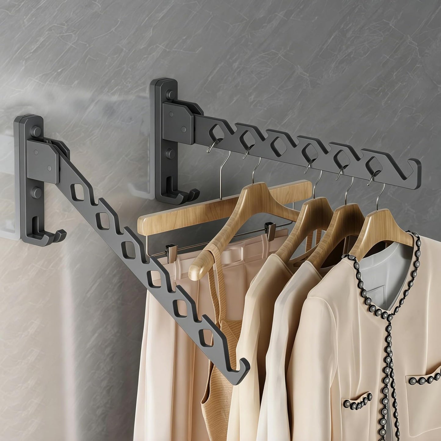 Wall Mounted Clothes Drying Rack,Laundry Clothes Hanger Rack Wall Mounted,Clothes Hanger Foldable, Wall Rack Indoor, Space Saving Closet Storage Organizer Clothes Hanger Indoor, White 2 Pack