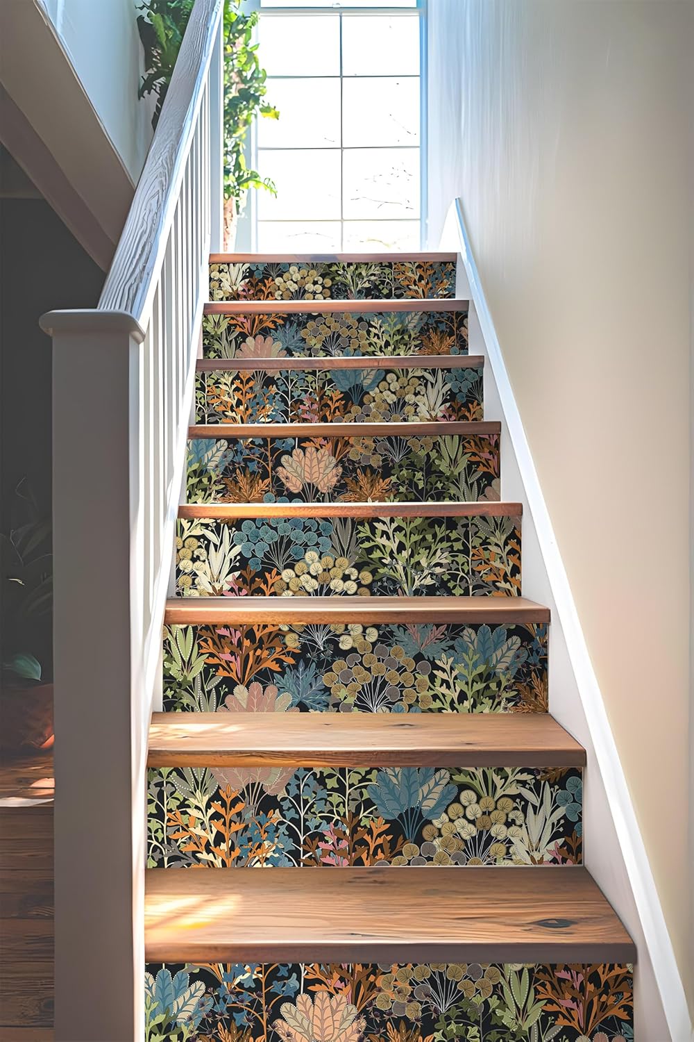 Wallpaper Peel and Stick Floral Wall Paper Removable Waterproof Navy/Pink/Orange Contact Paper for Bedroom, Bathroom,Bathroom, Home Wall 17.3" x 118"