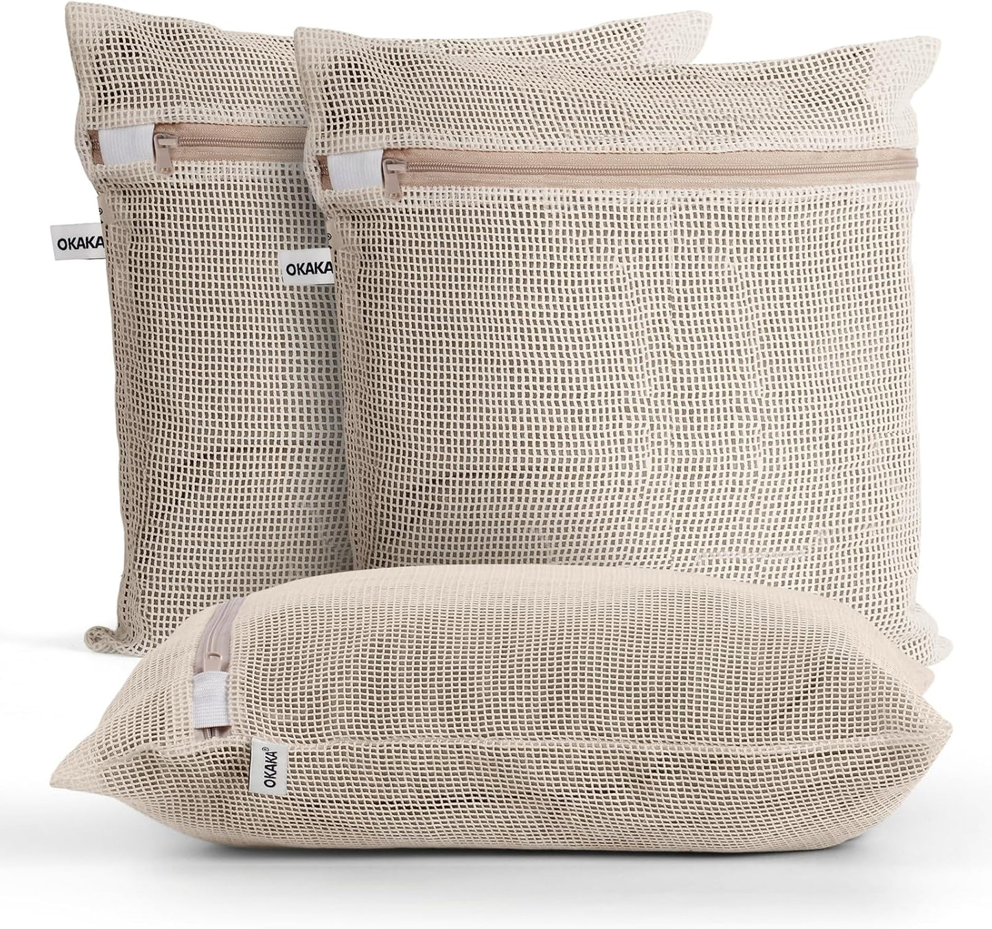100% Cotton Mesh Laundry Bags, Premium Soft, No Dye, Set of 4, Natural