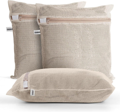 100% Cotton Mesh Laundry Bags, Premium Soft, No Dye, Set of 4, Natural