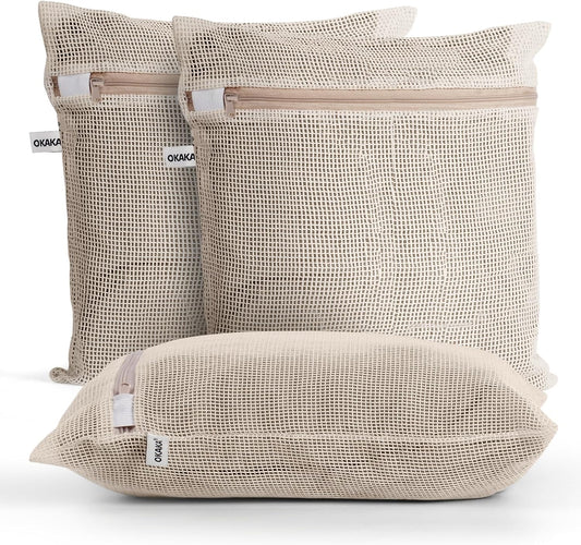 100% Cotton Mesh Laundry Bags, Premium Soft, No Dye, Set of 4, Natural