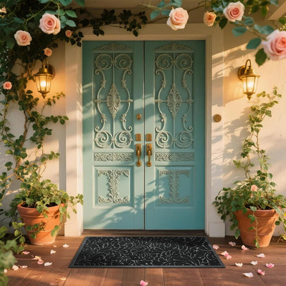 Yimobra Front Door Mat Outside Entrance, Waterproof Sturdy Retro Outdoor Mat, Heavy Duty Non-Slip Doormat for Garage Patio Entryway Indoor, Easy Clean, 29.5x17, Grey
