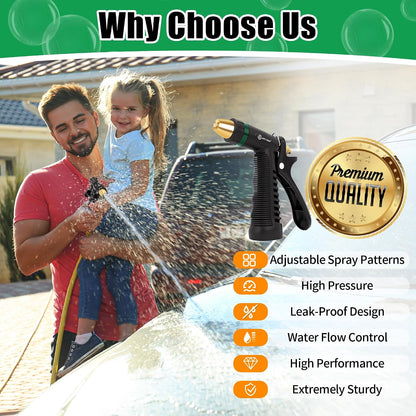 AUTOMAN Garden Hose Nozzle - 100% Metal High Pressure Spray Nozzle, Adjustable Spray Patterns, Labor-Saving, Heavy Duty for Garden Watering, Car Washing, Window Cleaning, Pets Showering