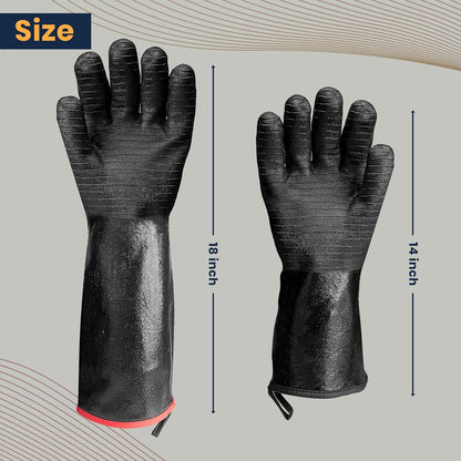 GEEKHOM 18-Inch Heat Resistant BBQ Gloves 932°F Waterproof Long Sleeve Cooking Gloves, Non-Slip Silicone Grip Grill Gloves for Grilling, Smoker, Oven, and Kitchen Use