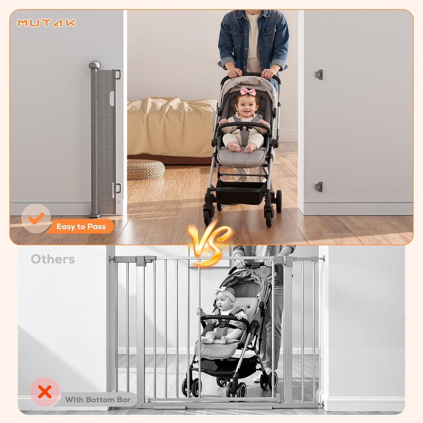Retractable Baby Gate for Stairs, 42" Tall X 200" Wide Mesh Dog Gate Indoor, Child Gate for Doorways, Hallways, Deck, Indoor Outdoor Pet Baby Safety Essentials for Home, Black