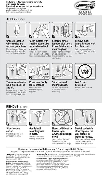 Command Bathroom Hook with Water-Resistant Strips, 1-Hook, 2-Strips, Organize Damage-Free