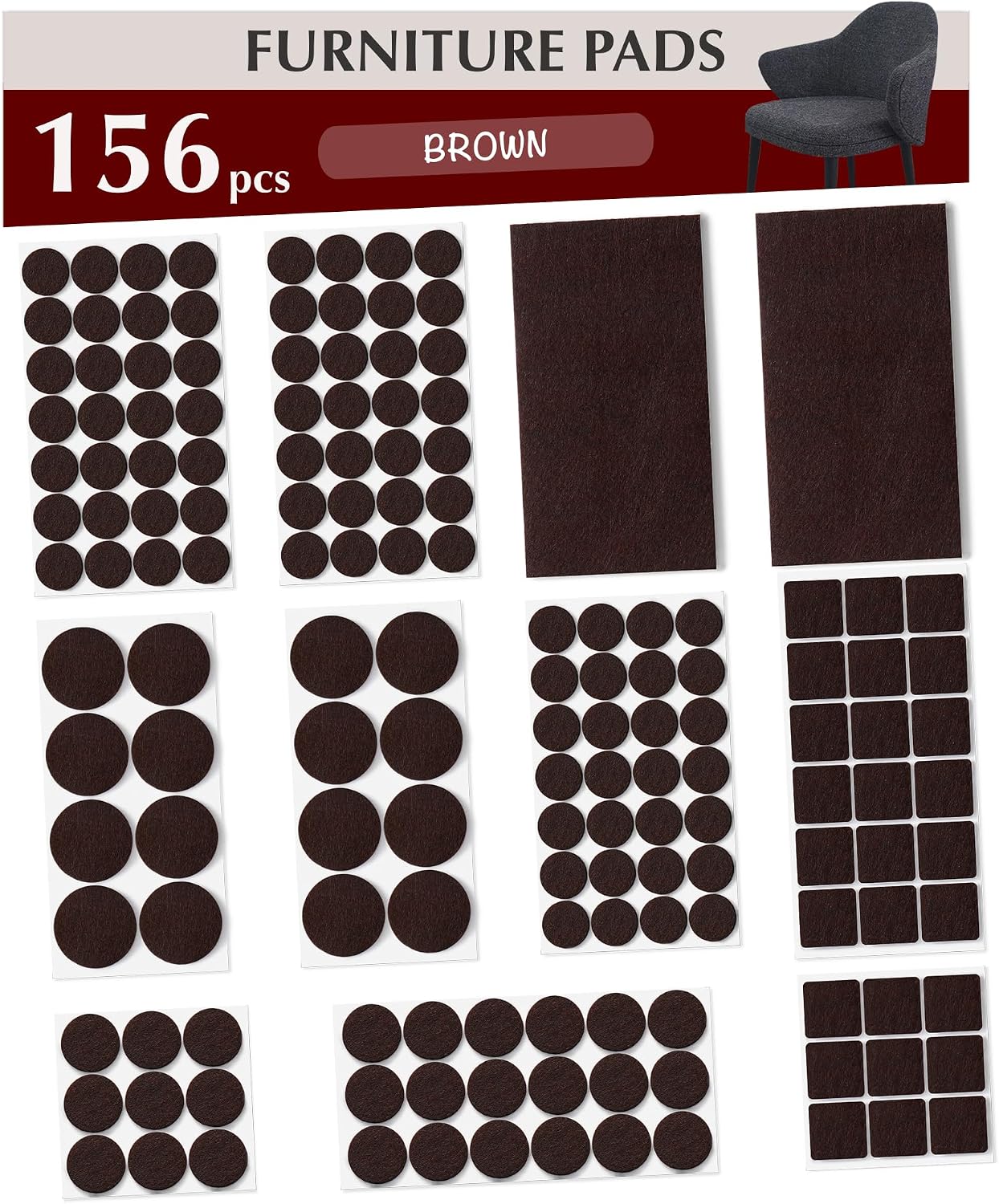 Felt Furniture Pads - Chair Leg Floor Protectors for Hardwood Floors - Felt Pads for Furniture - Furniture Sliders - Furniture Legs - 156 pcs - Black