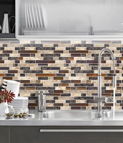 STICKGOO Thicker Design Peel and Stick, Self Adhesive Stick On Tile Backsplash for Kitchen and Bathroom, Beige & White, 12”×12”, 10 Sheets