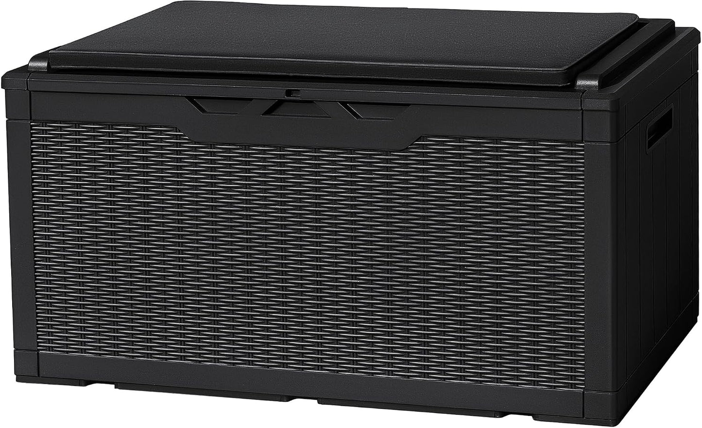 Flamaker Resin Deck Box 120 Gallon Waterproof Large Outdoor Indoor Storage Box Imitation Wood Resin for Patio Furniture Garden Tools and Pool (Black)