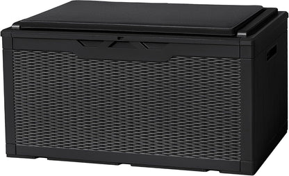 Flamaker Resin Deck Box 120 Gallon Waterproof Large Outdoor Indoor Storage Box Imitation Wood Resin for Patio Furniture Garden Tools and Pool (Black)